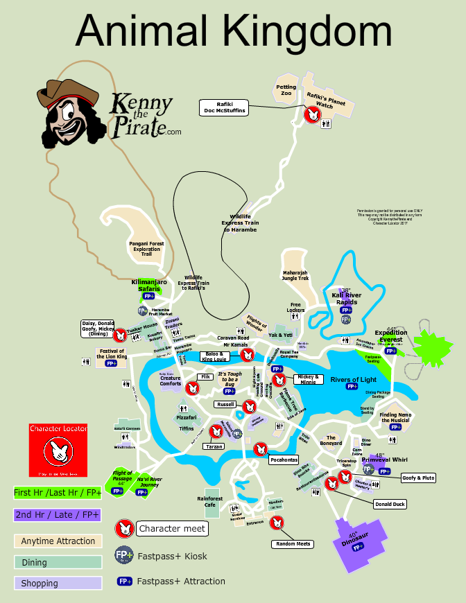 Animal Kingdom Map with character meet and greet locations