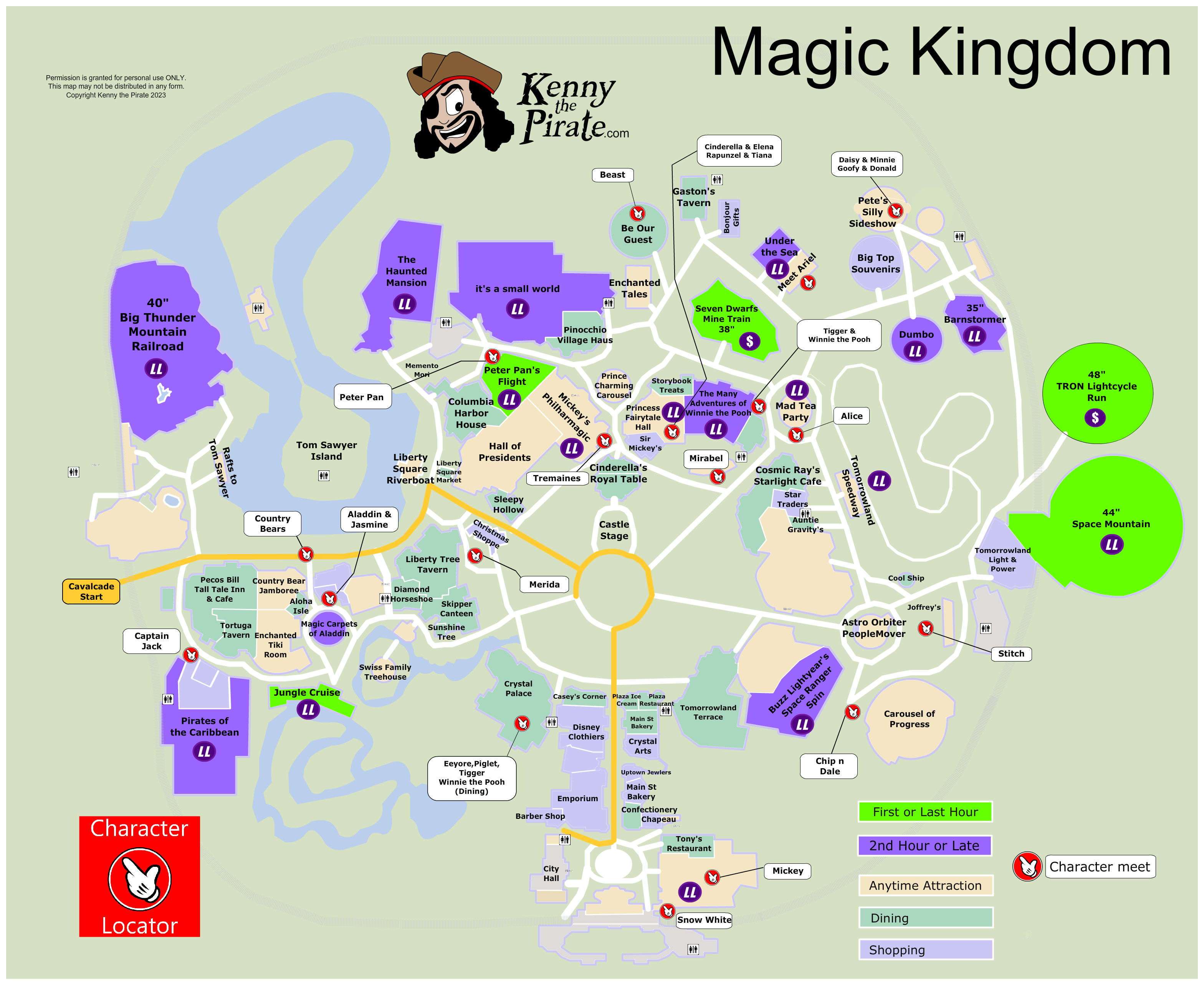 KennythePirate’s Magic Kingdom Map including Fastpass Plus locations