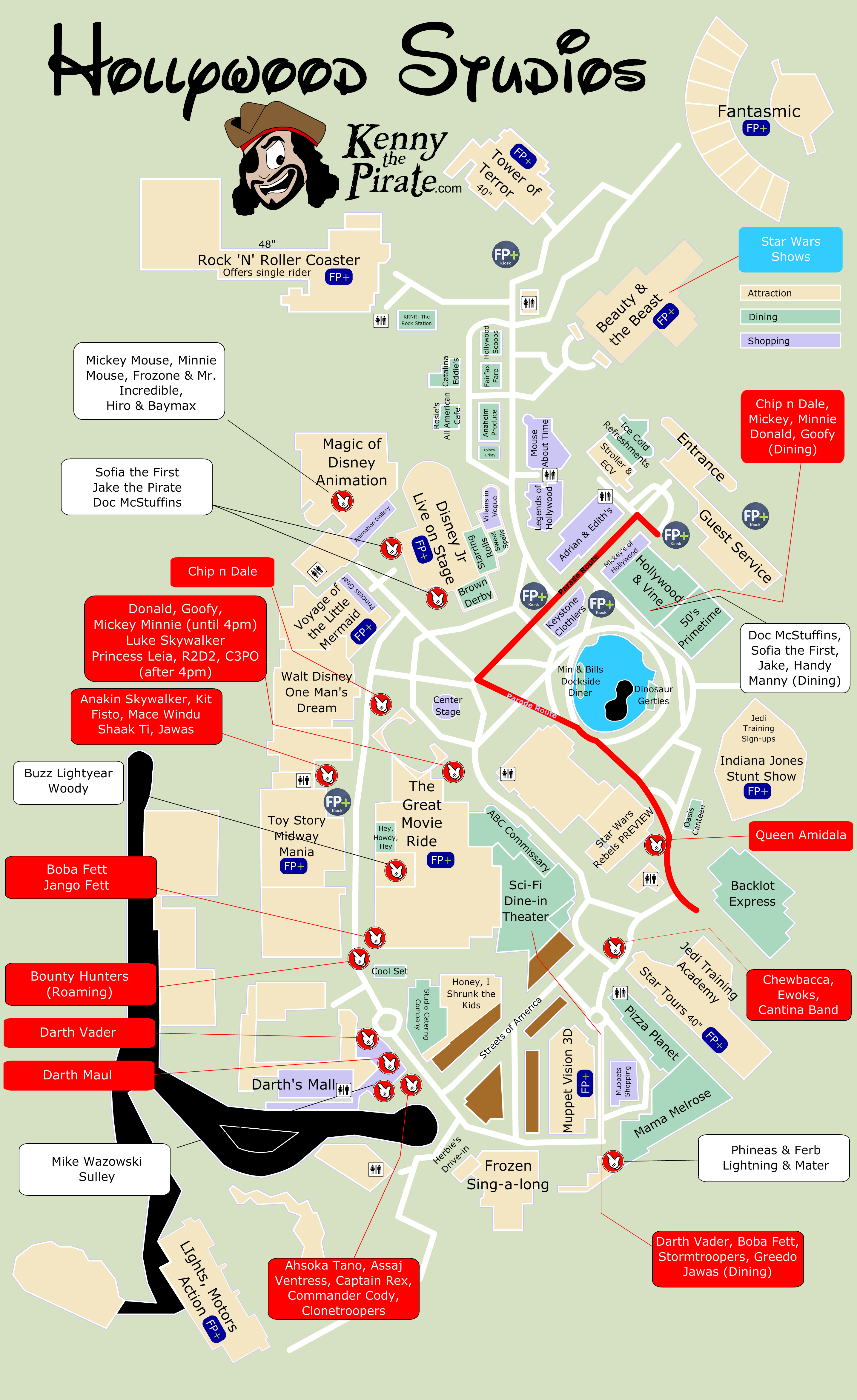 Star Wars Weekends Map with Character Locations